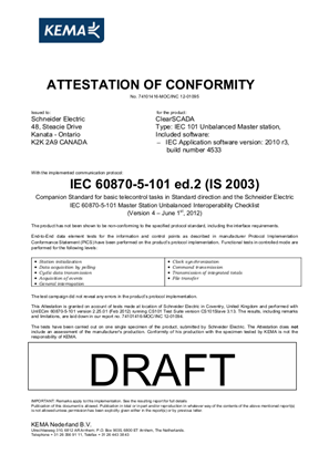 ClearSCADA IEC 60870-5-101 Conformance Certificate (Master unbalanced)